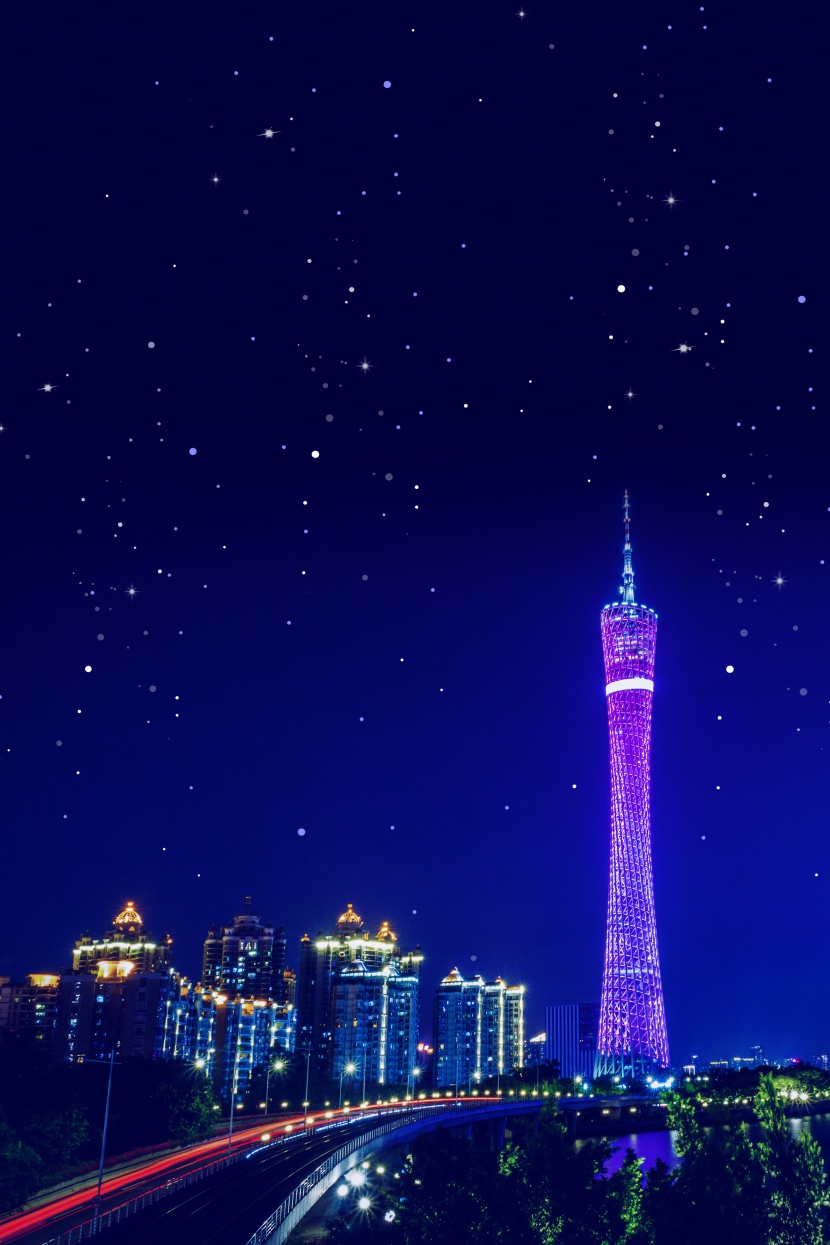 魅力广州城市夜景背景图片 花猫素材网 Color Puss
